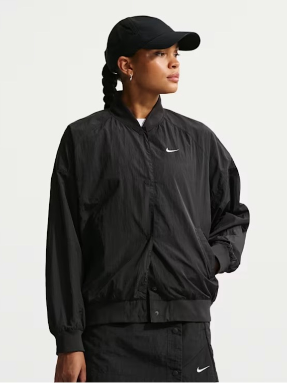 Nike Women's Black Windbreaker Oversized Varsity Jacket